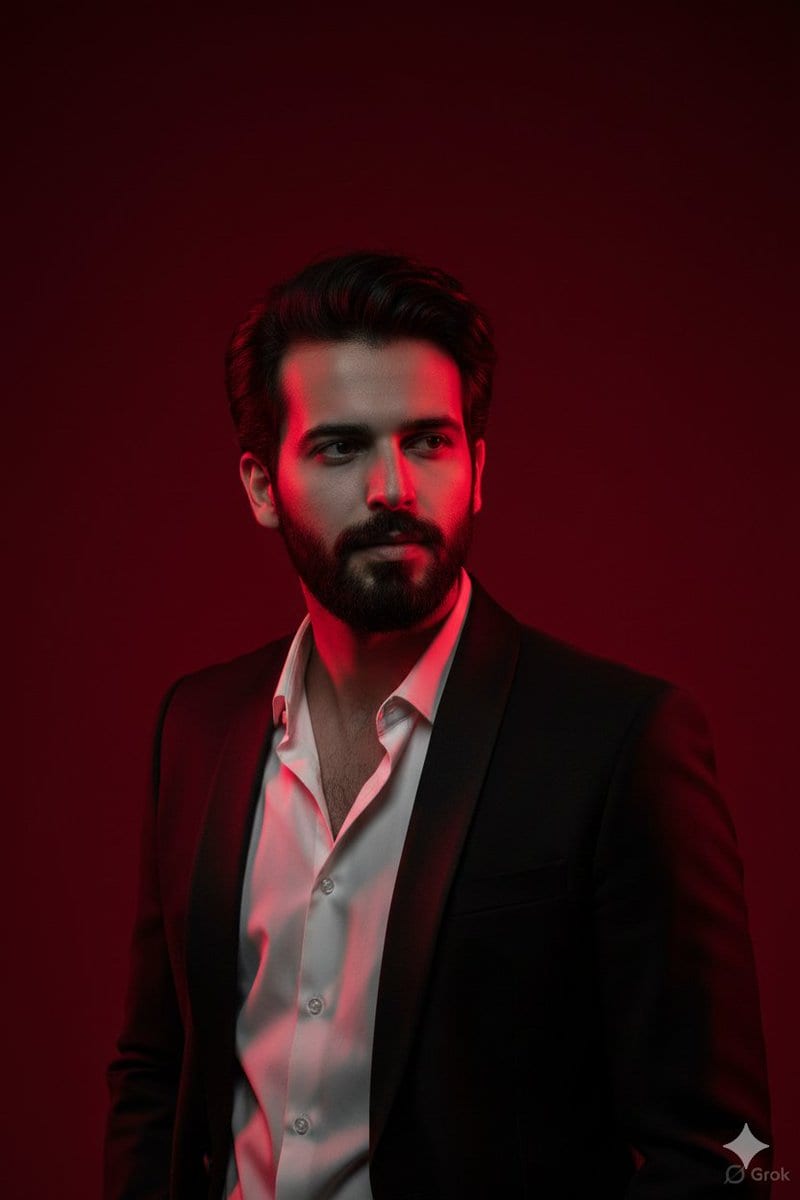 Cinematic Portrait with Dramatic Red Lighting - AI提示詞