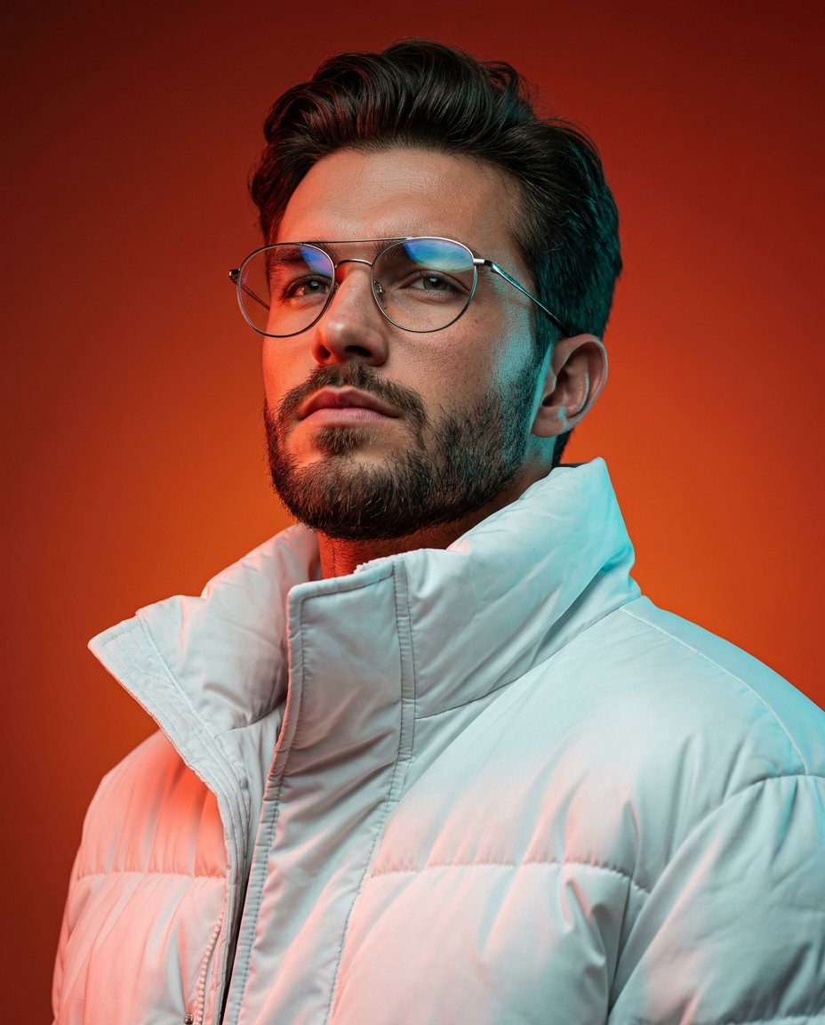 Cinematic Portrait with Dual-Color Lighting - AI Art AI Generated Artwork