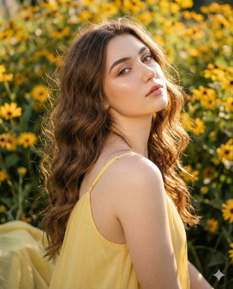 Cinematic Portrait with Harsh Flash and Floral Background - AI Generated Character Style Image Example