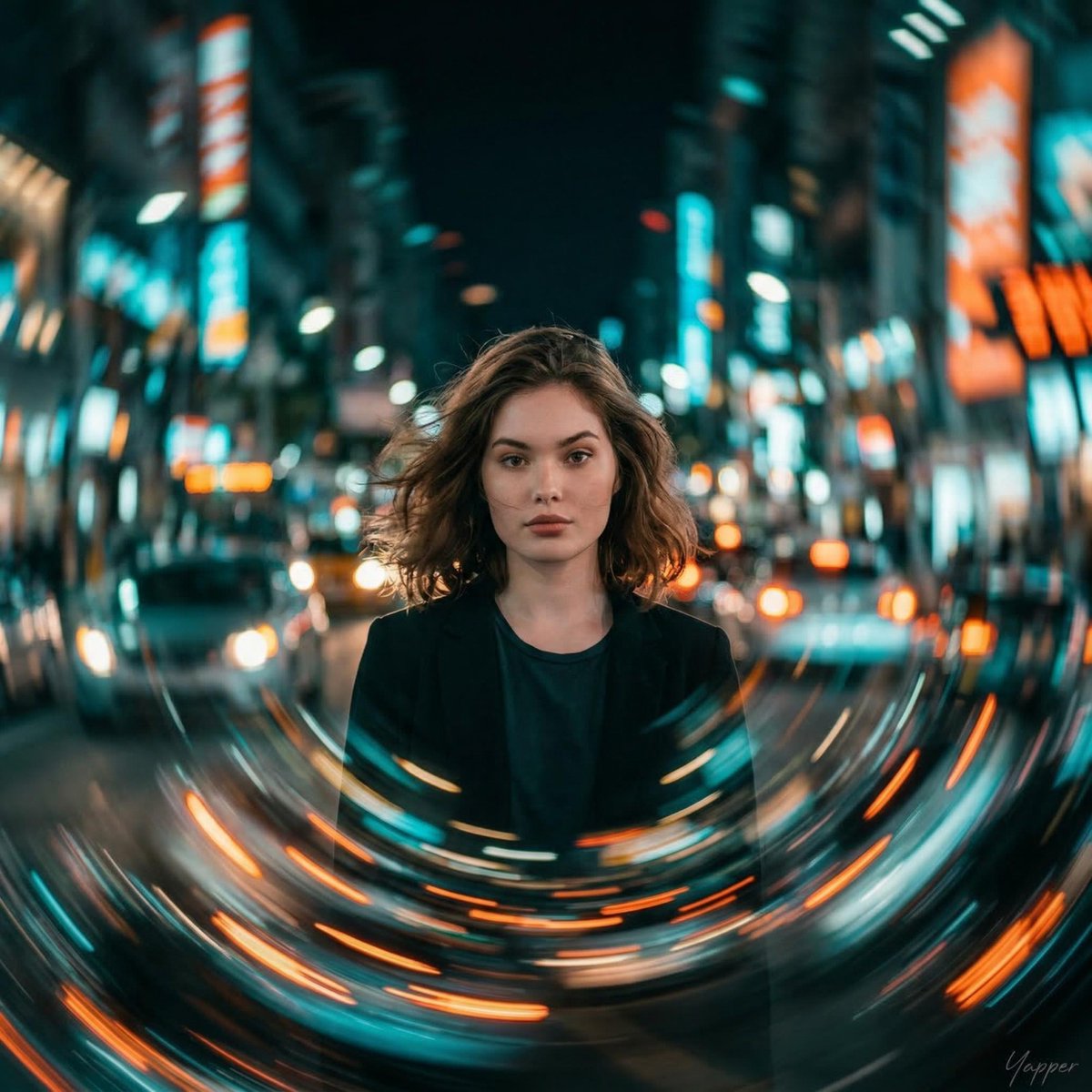 Preview image for Cinematic Portrait with Motion Blur Cityscape prompt