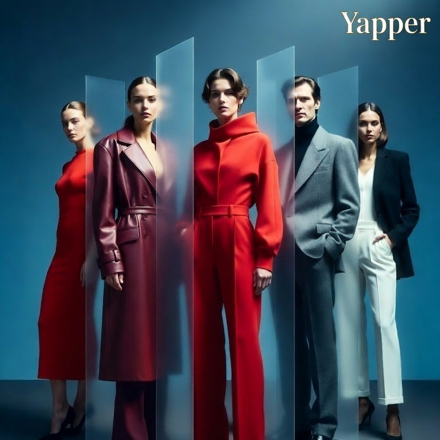 Preview image for Cinematic Poster of Five Models with Vertical Panel Distortion prompt