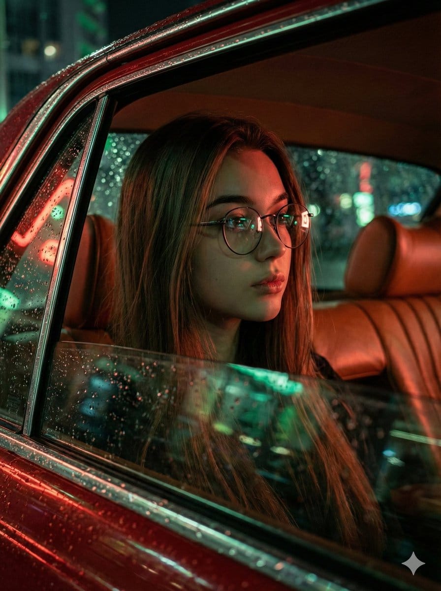 Cinematic Rainy Night Car Portrait Prompt - Промпт ИИ