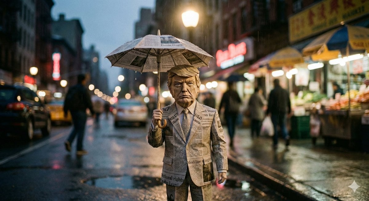 Cinematic Still-Life of Paper Celebrity Figure in Rain - KI-Prompt