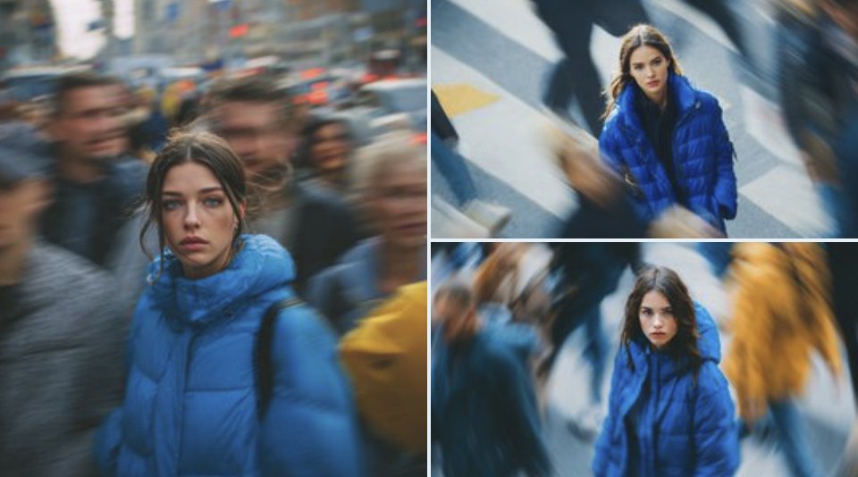 Preview image for Cinematic Street Portrait of Woman in Puffer Jacket (3 Variations) prompt