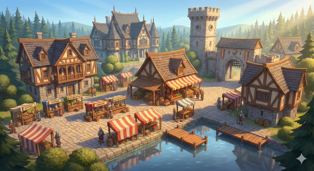 Preview image for Cinematic Stylized Medieval Market Day prompt