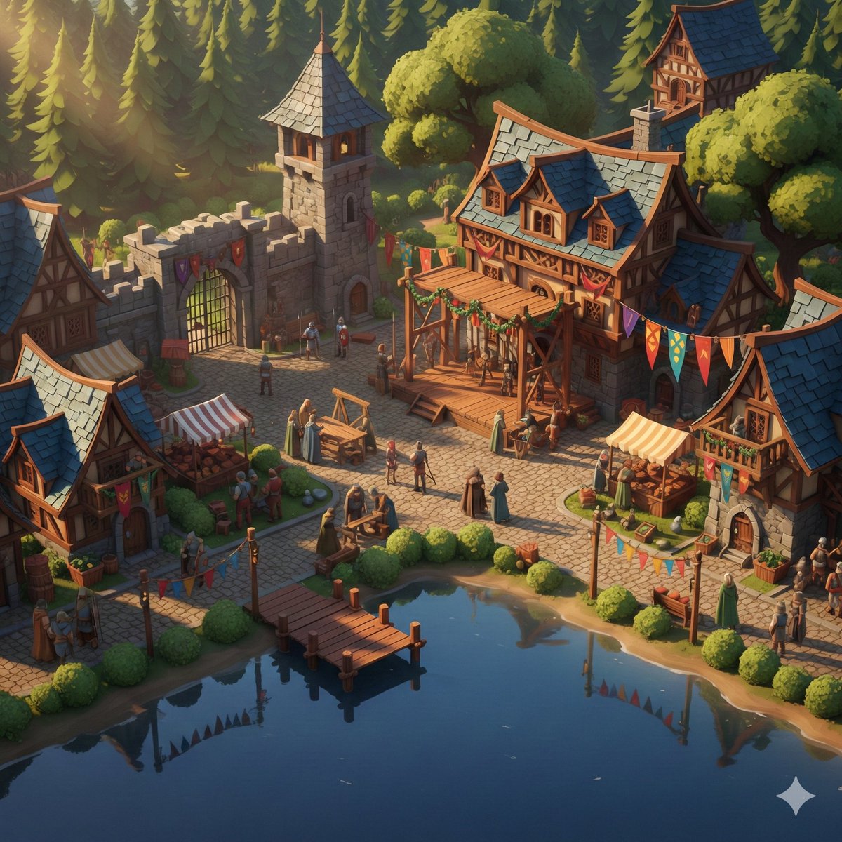 Cinematic Stylized Medieval Village Festival Scene - AI Art AI Generated Artwork
