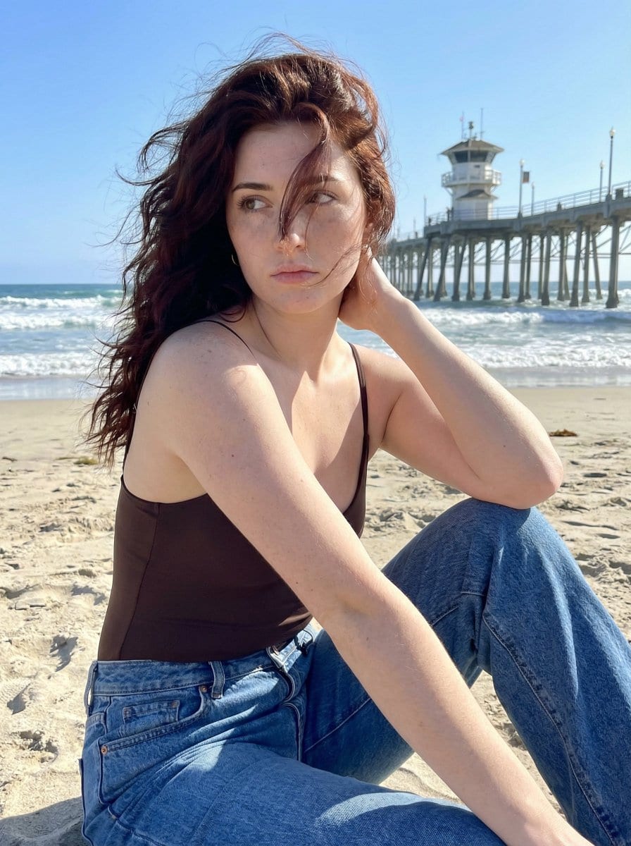 Cinematic Summer Beach Portrait - AI Generated Character Style Image Example