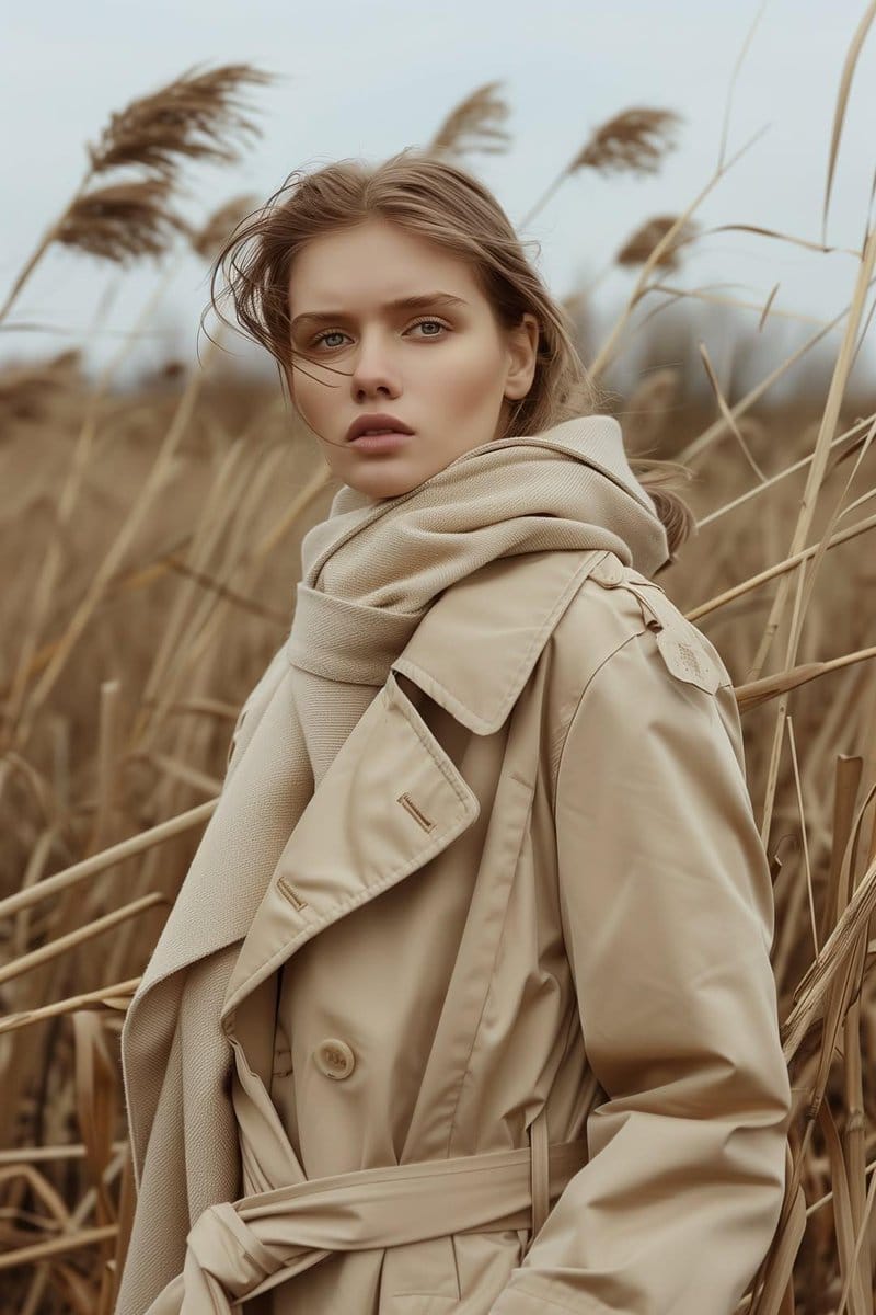 Cinematic Trench Coat Fashion Portrait Prompt - AI Generated Character Style Image Example