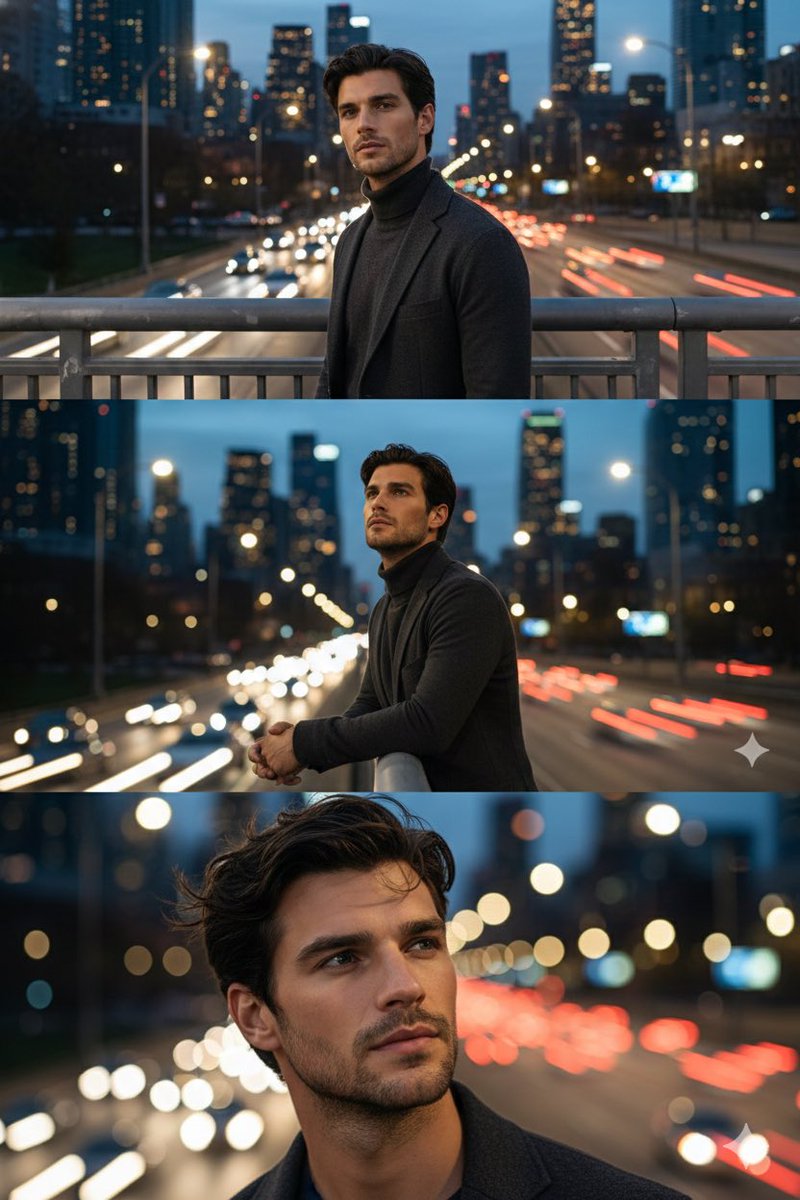 Cinematic Triptych Portrait in Night City