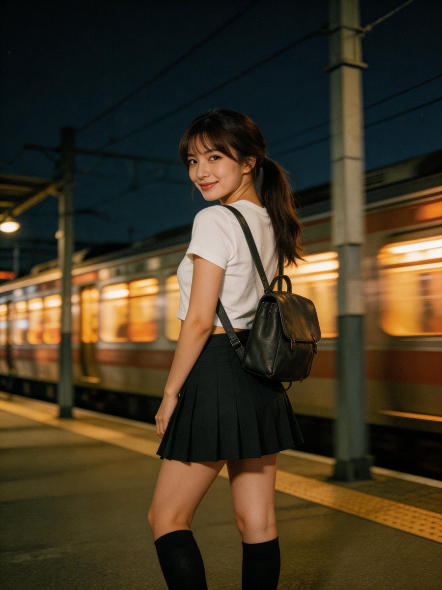 Cinematic Vintage Photograph of Woman by Moving Train (Image-to-Image)