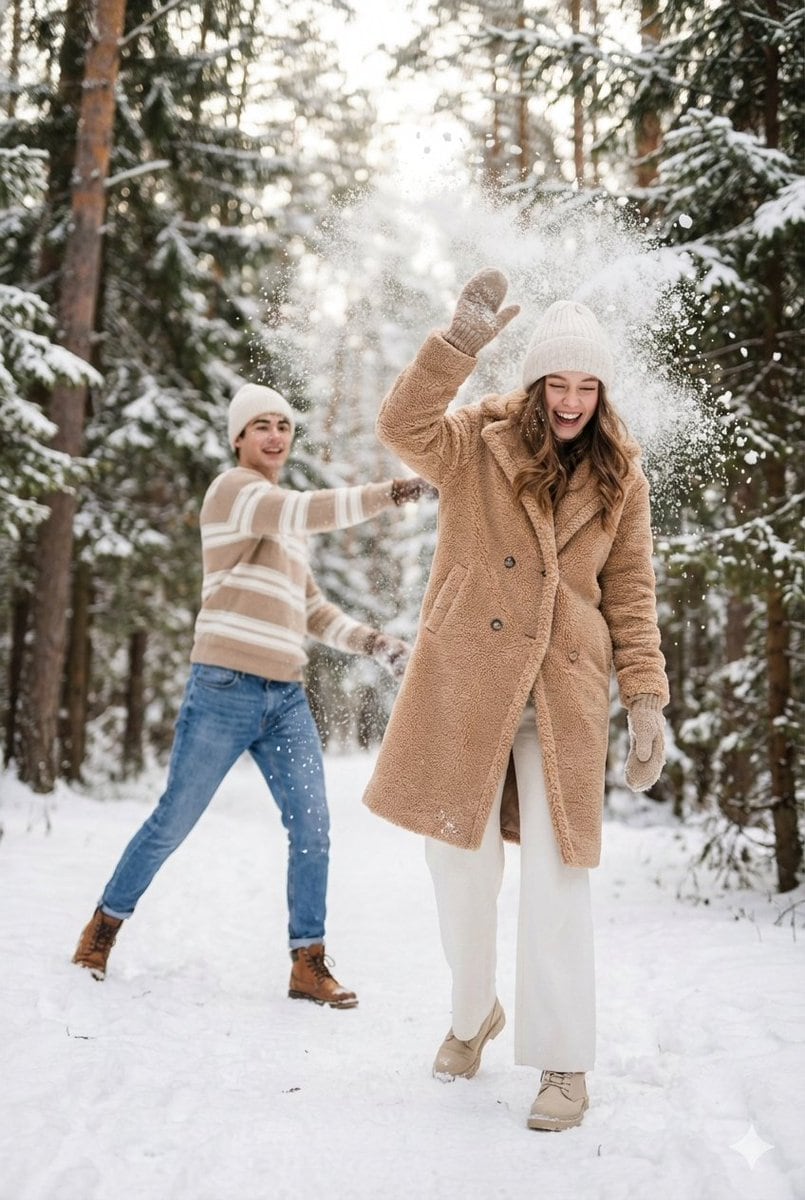 Preview image for Cinematic Winter Scene Prompt of Couple Throwing Snow prompt