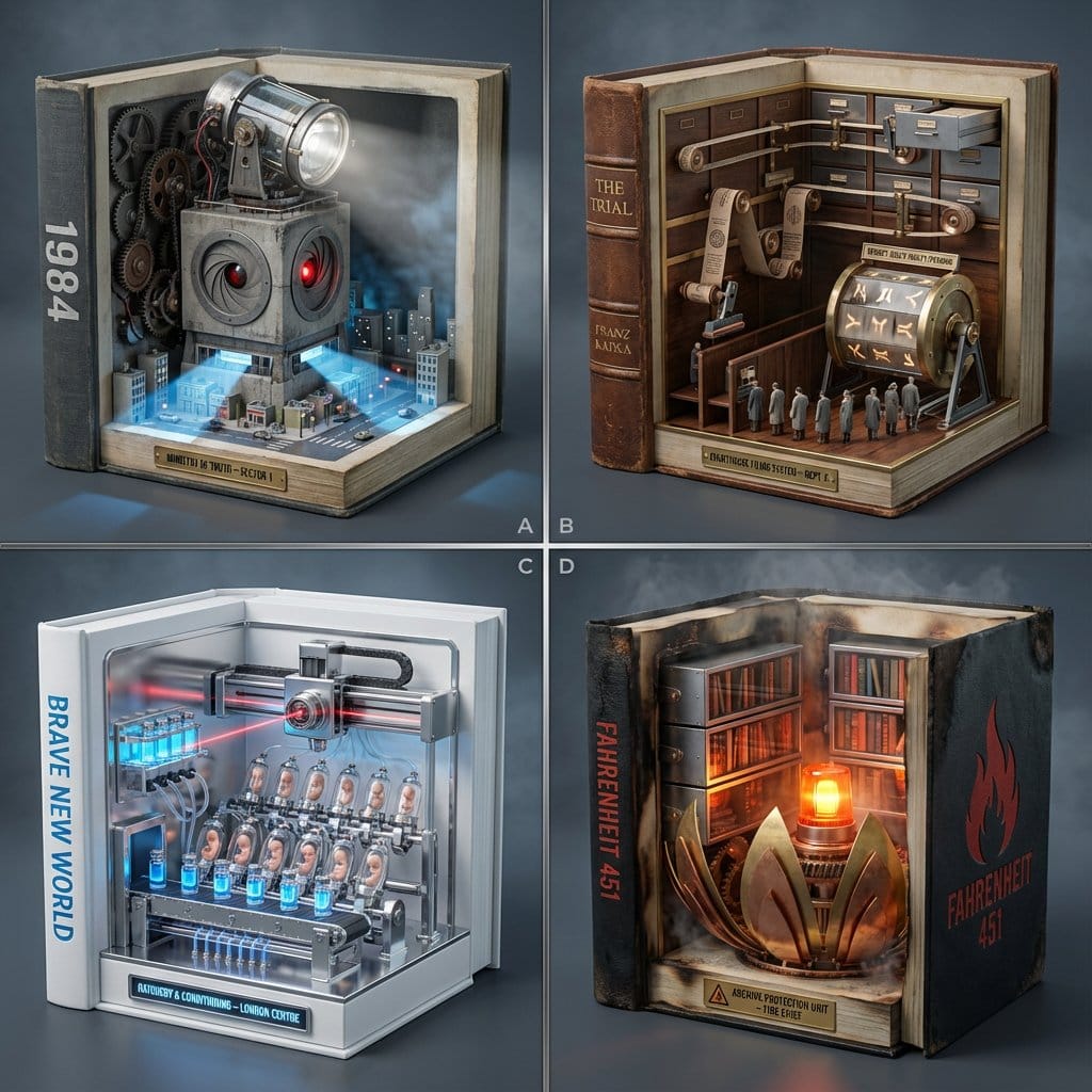 Classic Literature Surveillance Machine Dioramas - Prompt de IA