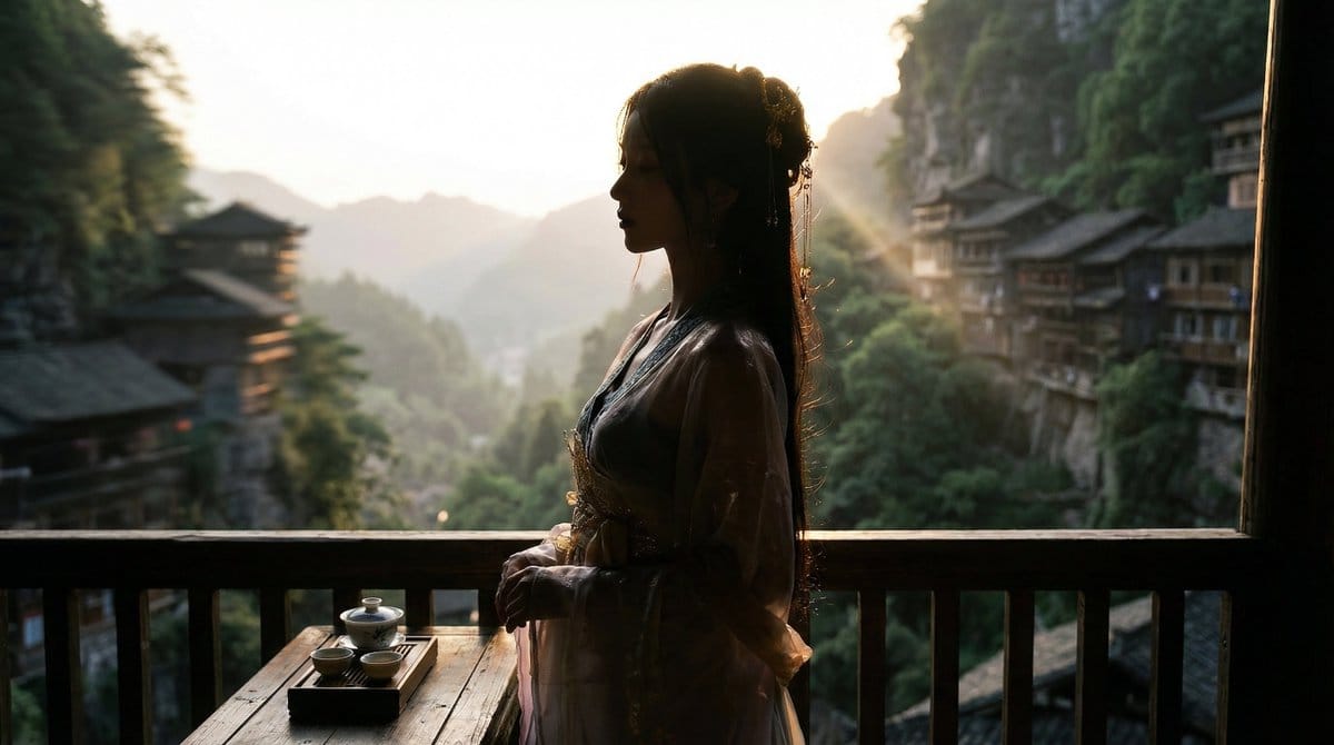 Classical Chinese Romance Landscape with Hanfu - AI Prompt