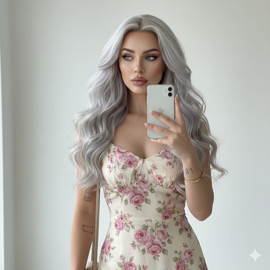 Clean Girl Aesthetic Mirror Selfie Prompt - AI Generated AI Art Style Image Example