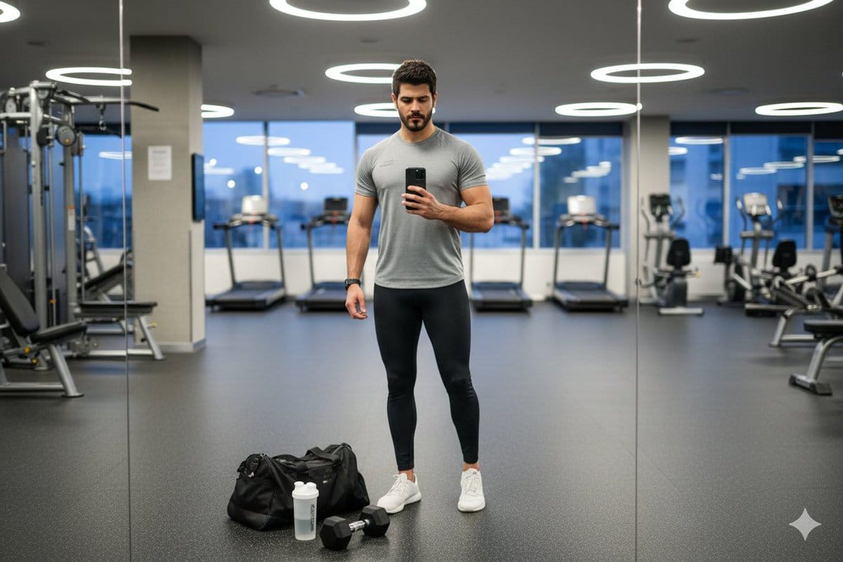 Clean Modern Gym Mirror Selfie - AI Generated Realistic Style Image Example