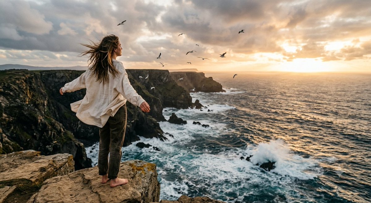Preview image for Coastal Freedom Sunset Portrait prompt
