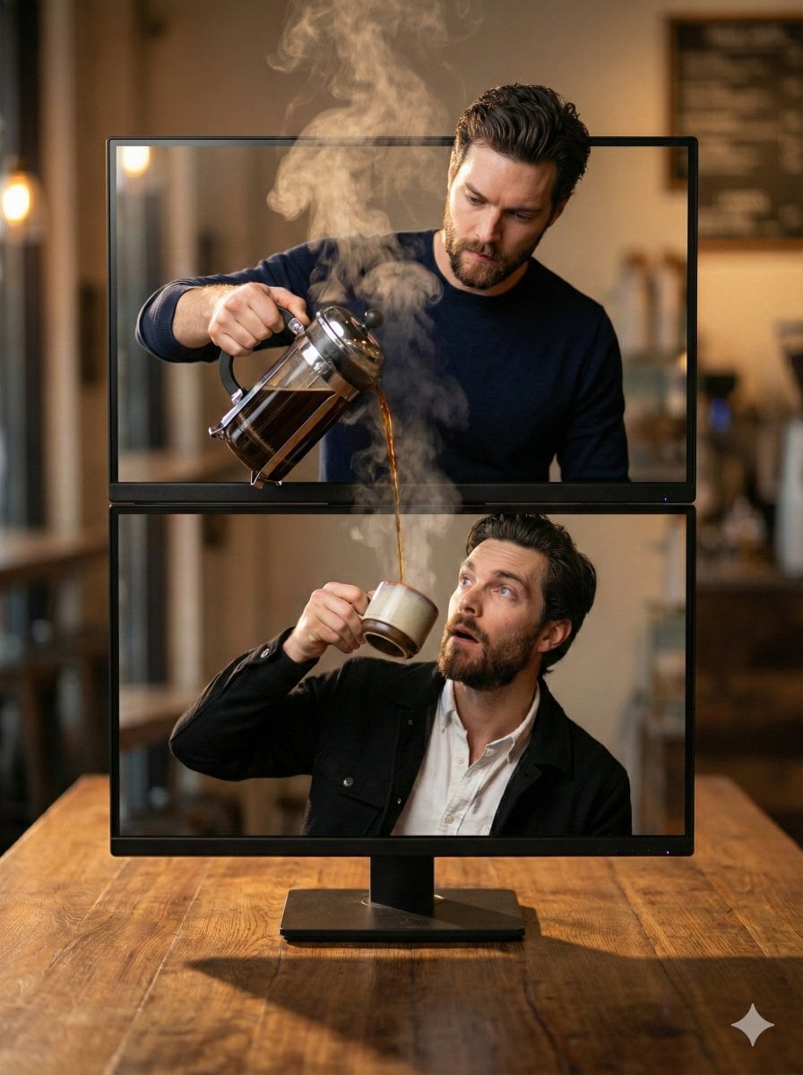 Coffee Pouring Cinematic Artwork (Dual Monitor) - Prompt IA
