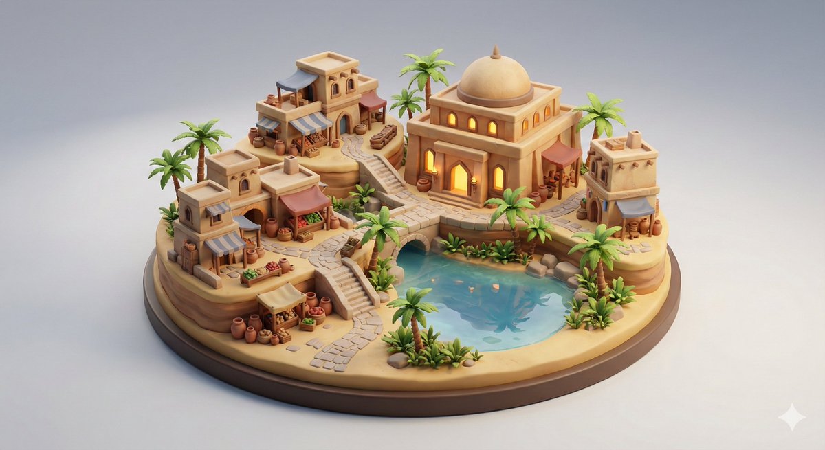 Preview image for Collectible Miniature Diorama of a Developed Desert Oasis Settlement prompt