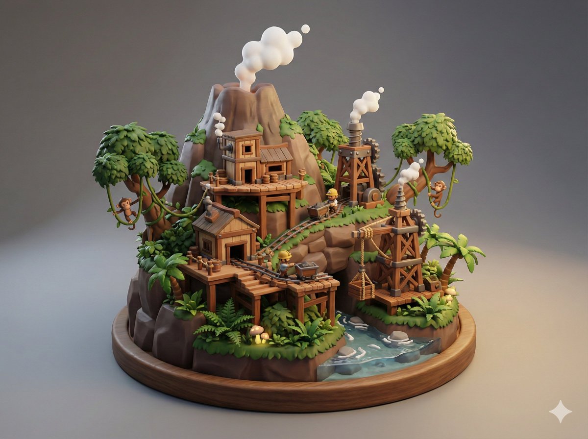 Preview image for Collectible Miniature Diorama of a Rugged Mining Settlement prompt
