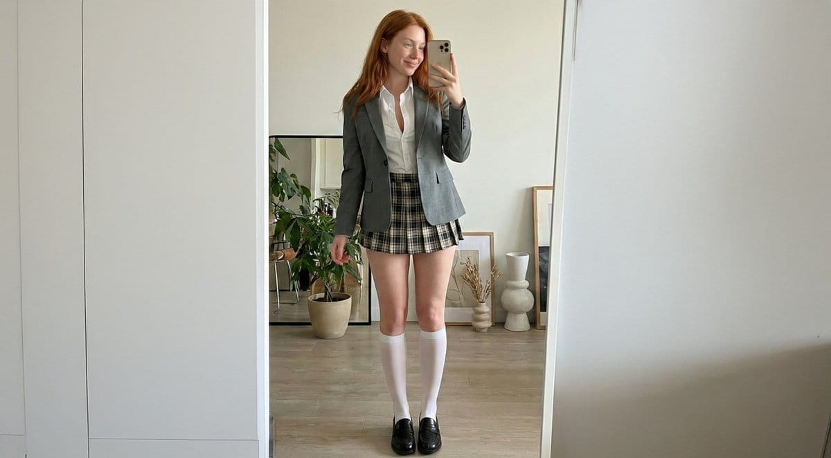 College Girl Mirror Selfie with Identity Lock - AI 프롬프트