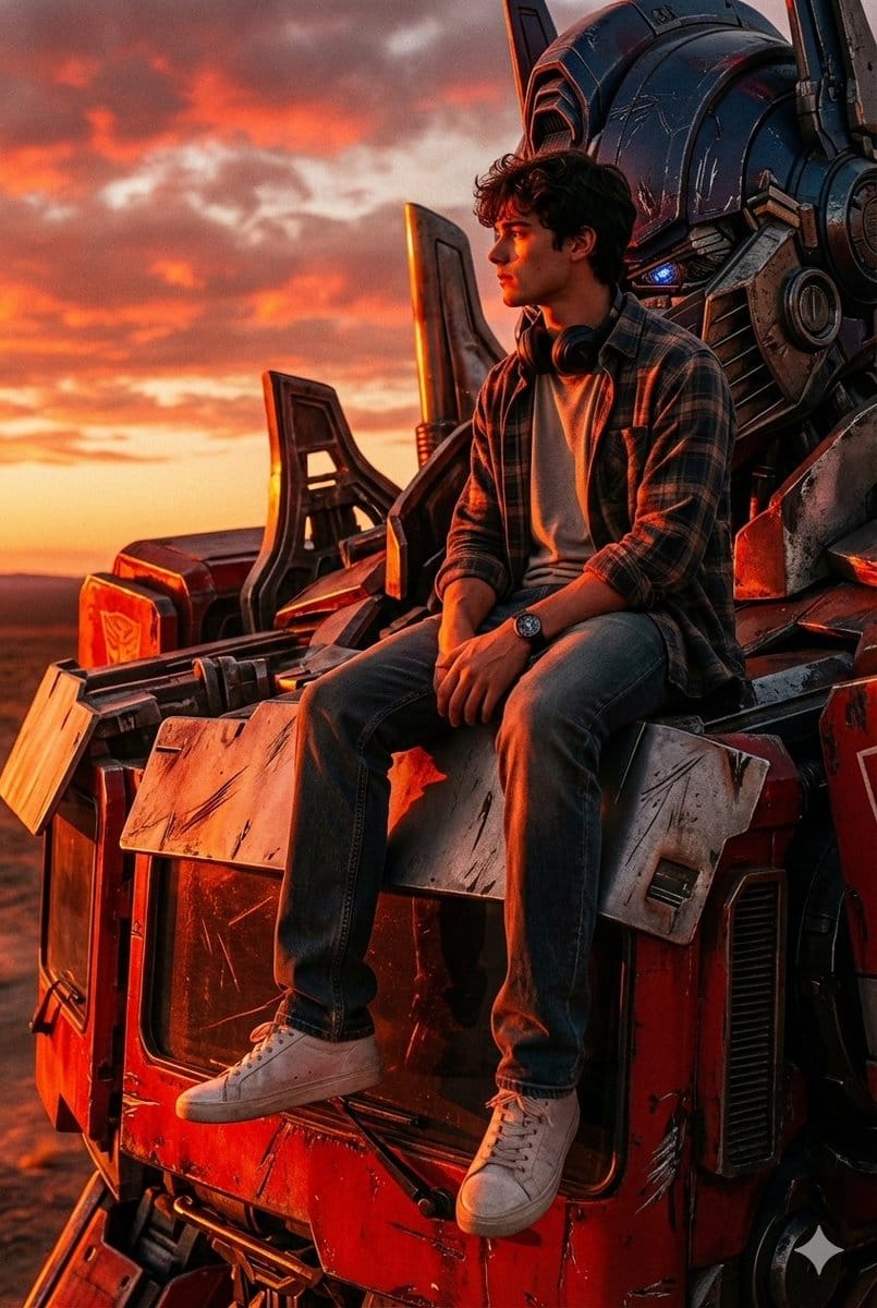 Colossal Optimus Prime and Human Cinematic Photo Prompt - KI-Prompt