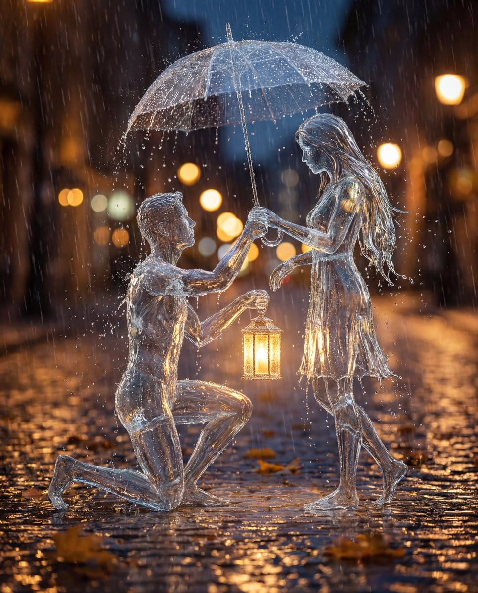 Conceptual Cinematic Art Made Entirely of Water Droplets - AI Generated Realistic Style Image Example