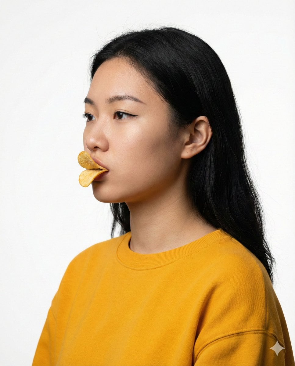 Conceptual Beauty Portrait: Pringles Duck Lips - AI 프롬프트