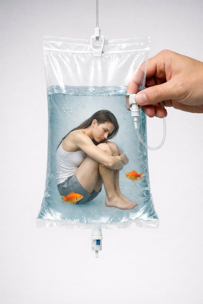 Conceptual Editorial Visual Prompt: Contained Human Aquarium