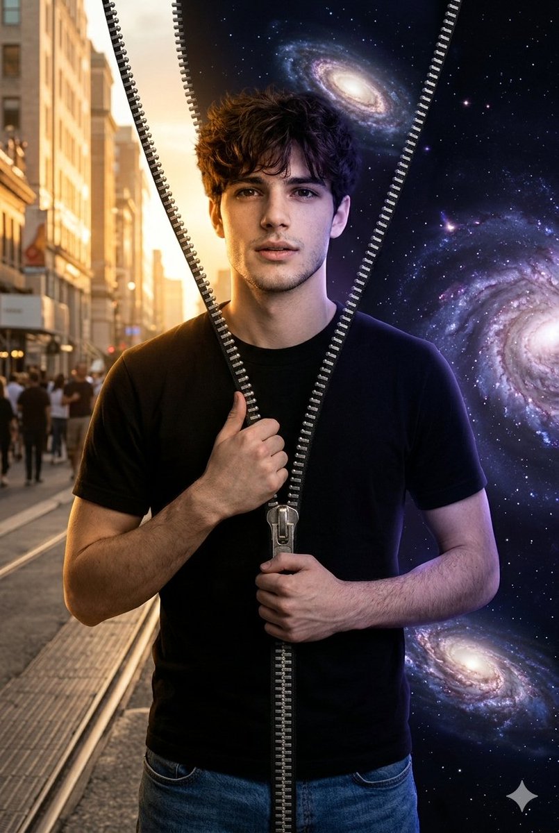 Preview image for Conceptual Portrait of Man Zipping Reality Open to Cosmic Void prompt