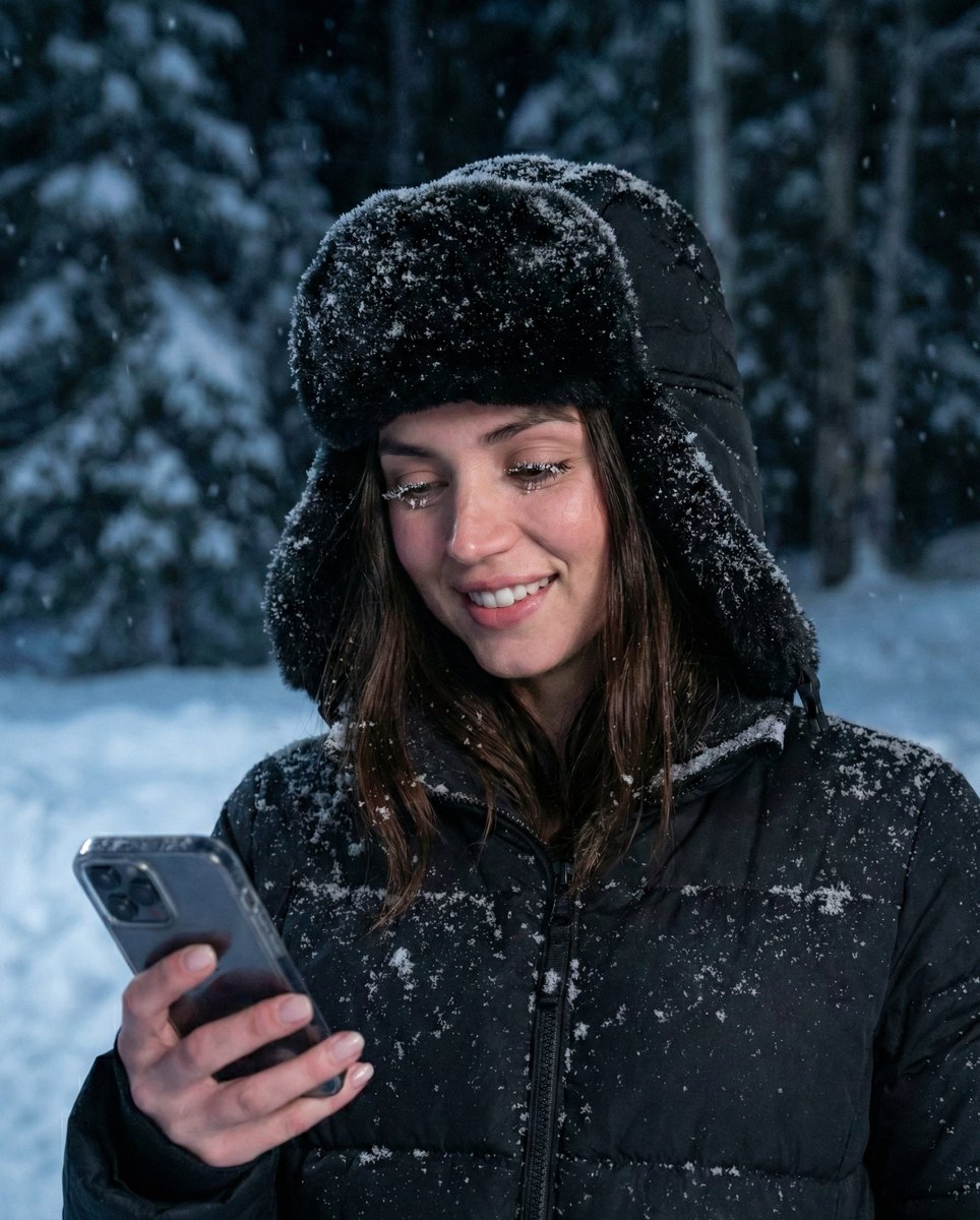 Preview image for Conceptual Winter Night Portrait with Smartphone prompt
