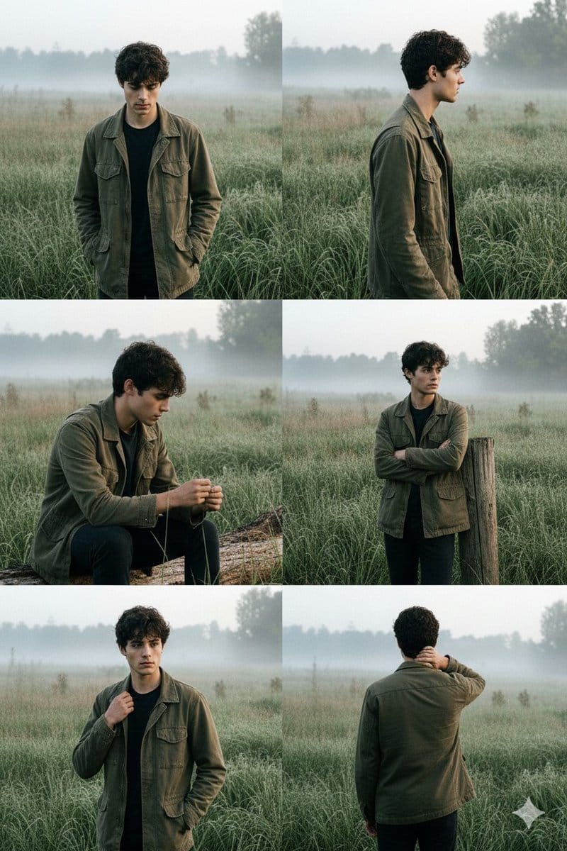 Contemplative Meadow Portrait Prompt (Identity Preservation) - KI-Prompt
