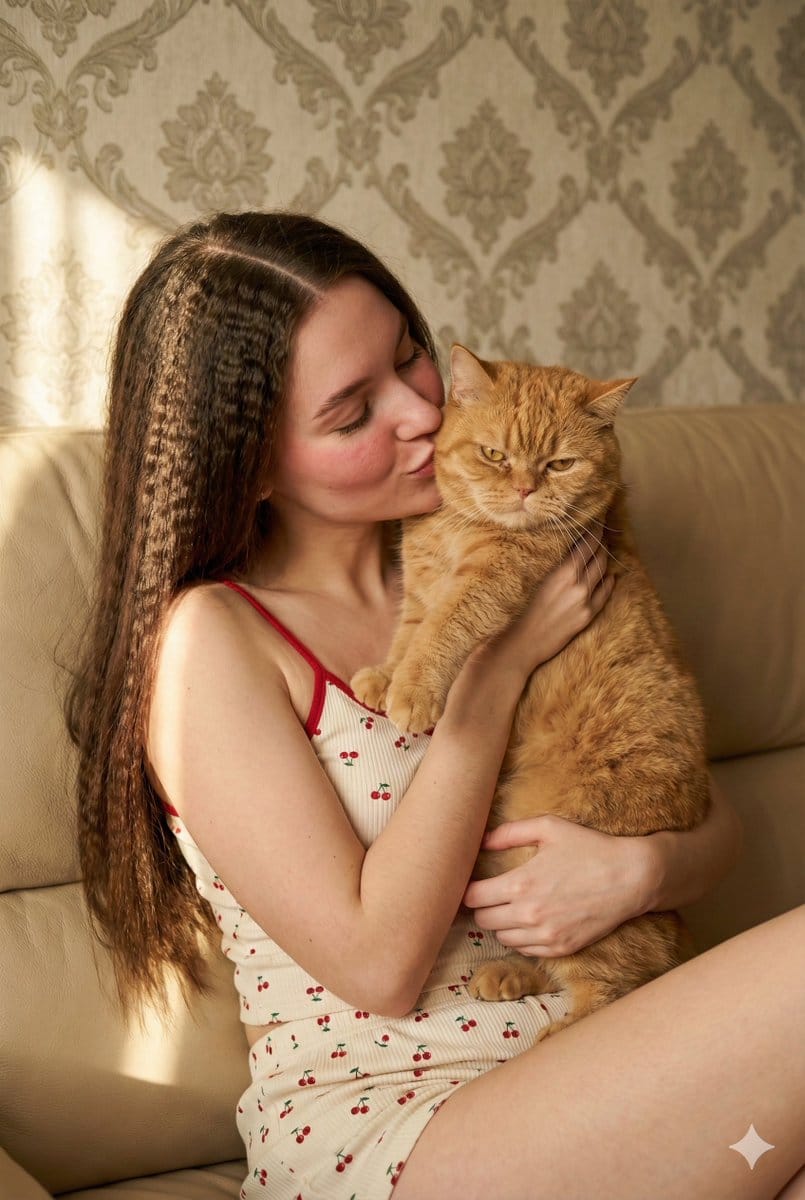 Coquette Aesthetic Portrait with Cat - KI-Prompt