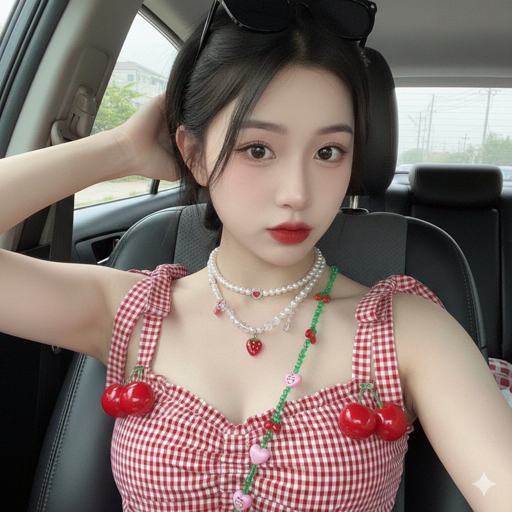 Coquette Aesthetic Selfie in a Car - Prompt IA