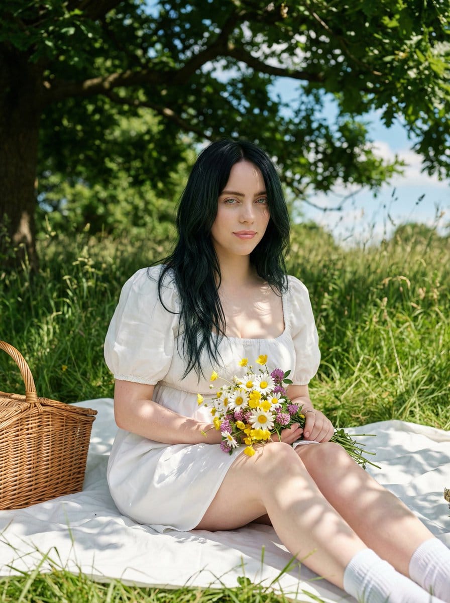 Cottagecore Picnic Portrait in Dappled Sunlight - AI Generated Character Style Image Example