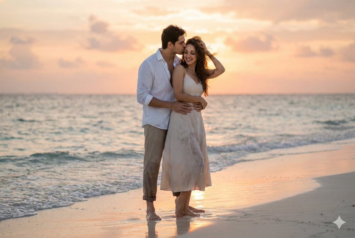 Couple Portrait Prompts (Indian Wedding, Tropical Beach) - KI-Prompt