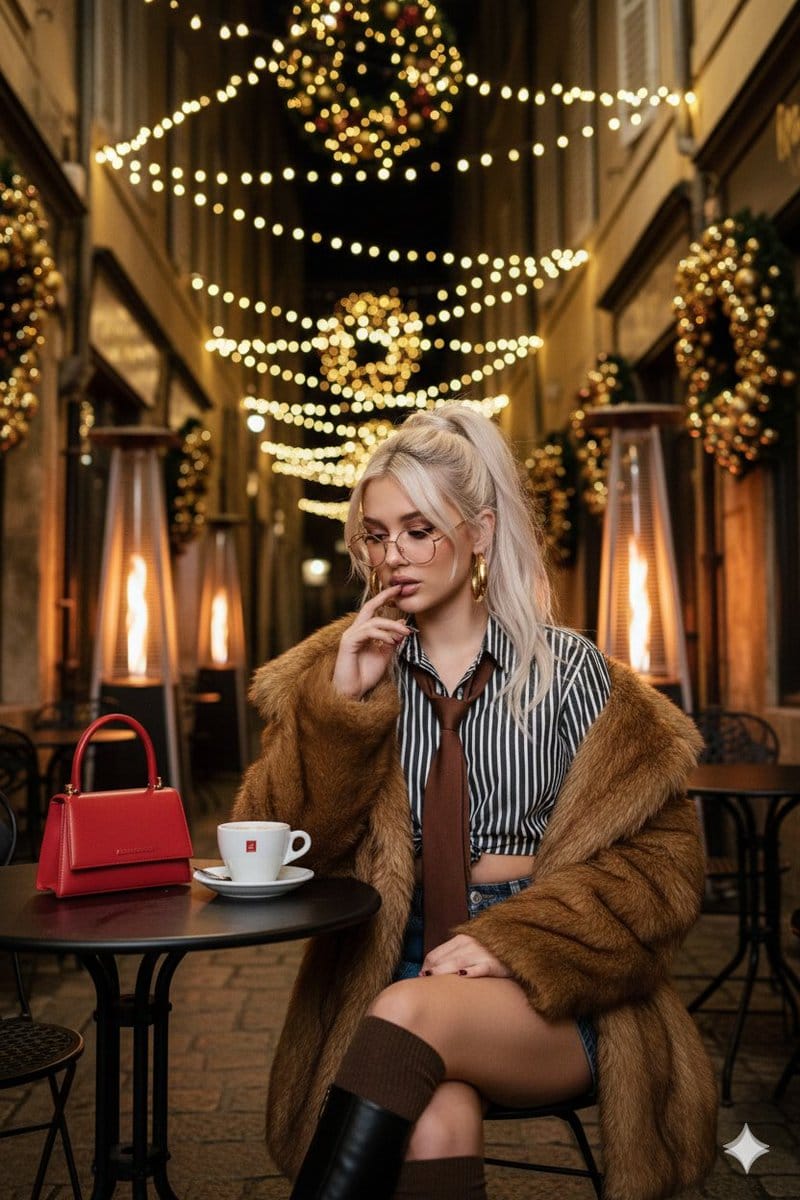 Cozy Christmas Cafe Portrait - AI 프롬프트
