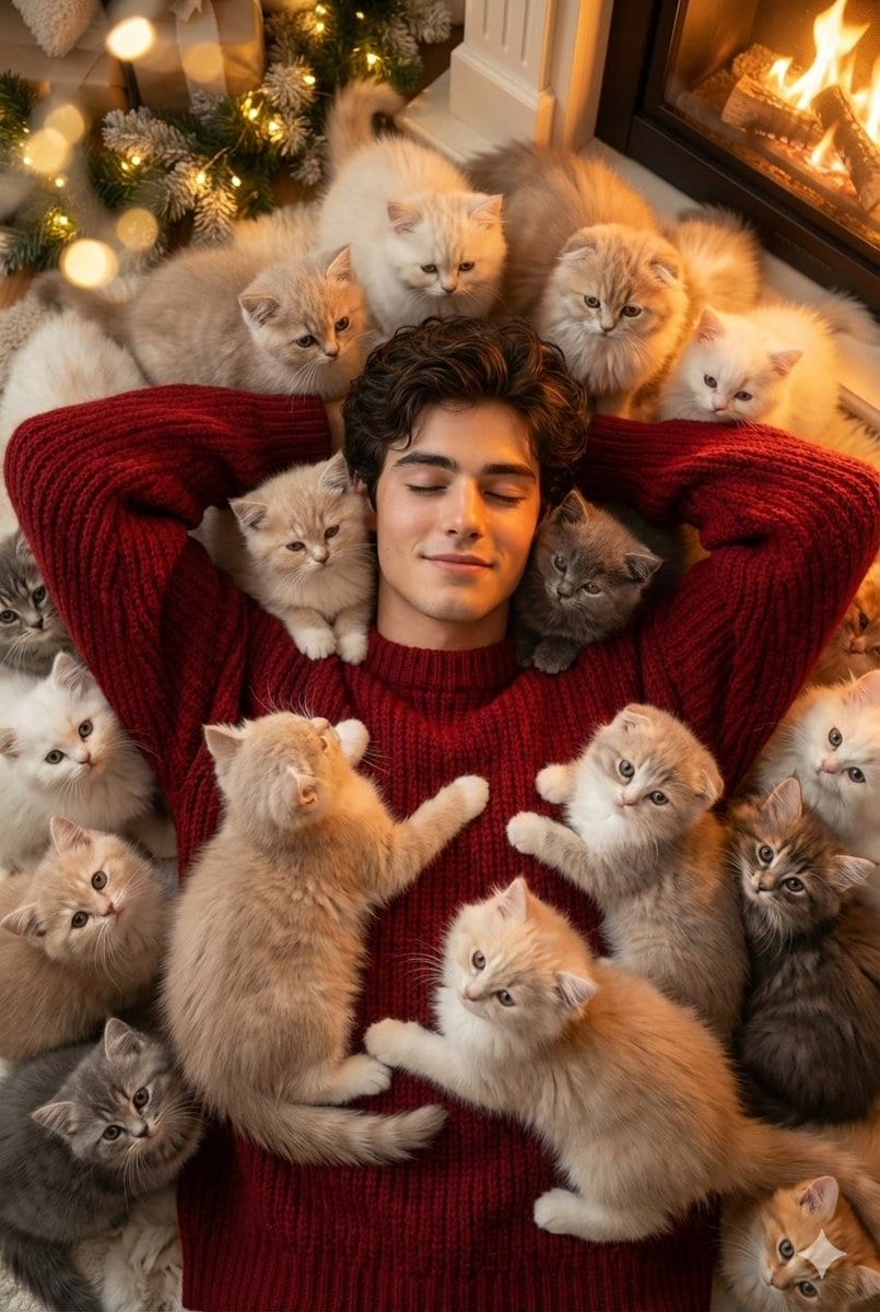 Cozy, Surreal Kitten Overload Portrait - AI Generated Character Style Image Example