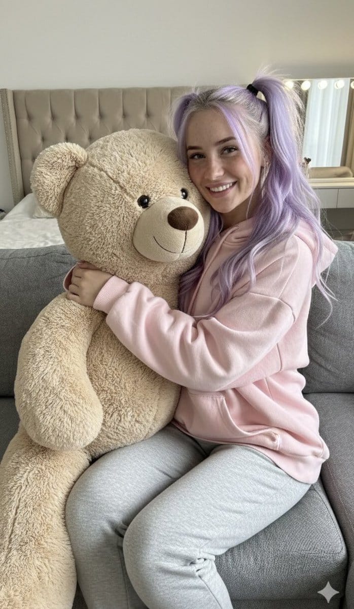 Cozy Candid Snapshot with Giant Teddy Bear Prompt - AIプロンプト