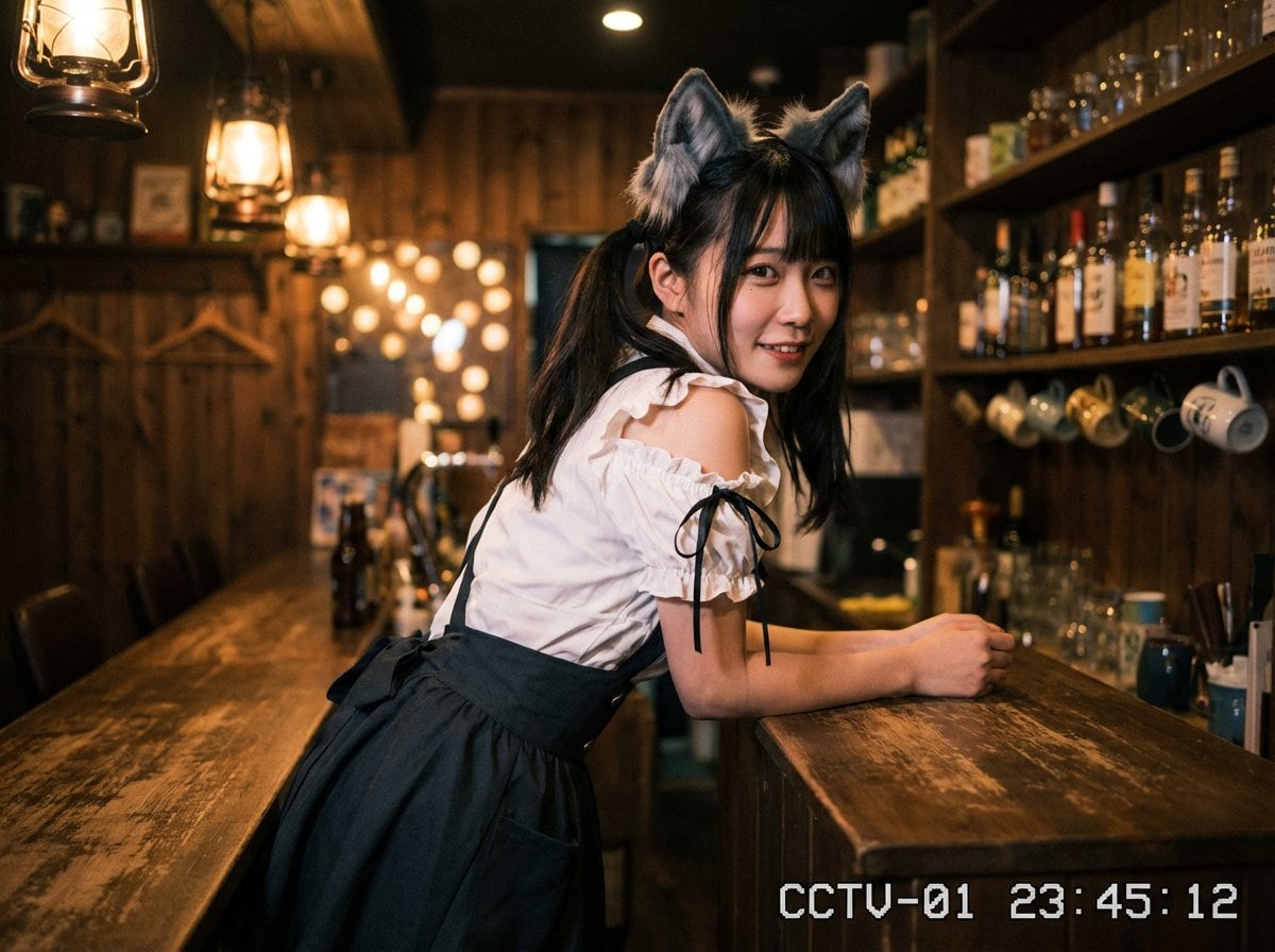 Cozy Maid Café Portrait with CCTV Aesthetic - Промпт ИИ