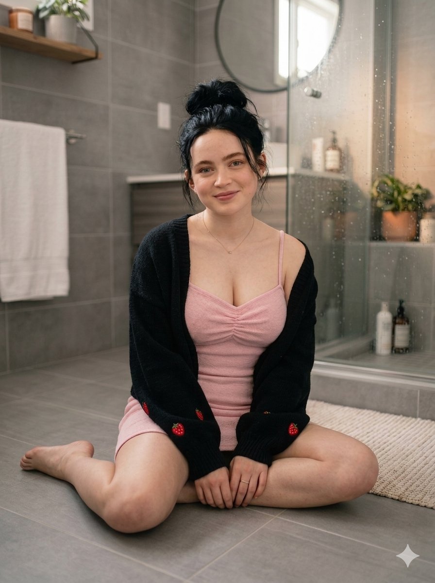 Preview image for Cozy Pink Bathroom Portrait prompt