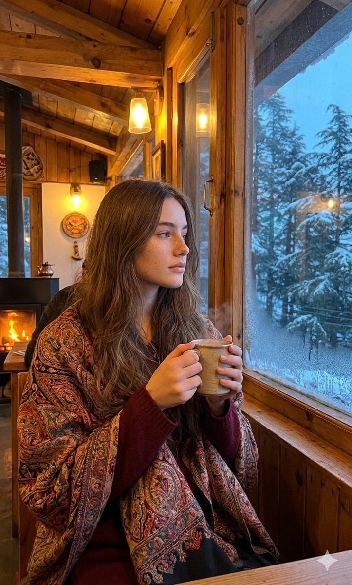 Cozy Winter Cafe Scene in Shimla - AI Art AI Generated Artwork