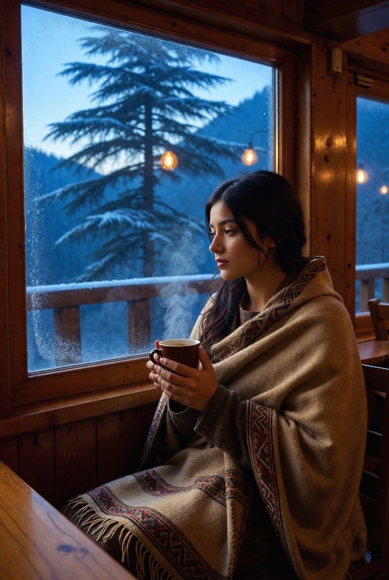 Preview image for Cozy Winter Cafe Scene in Shimla (Duplicate) prompt