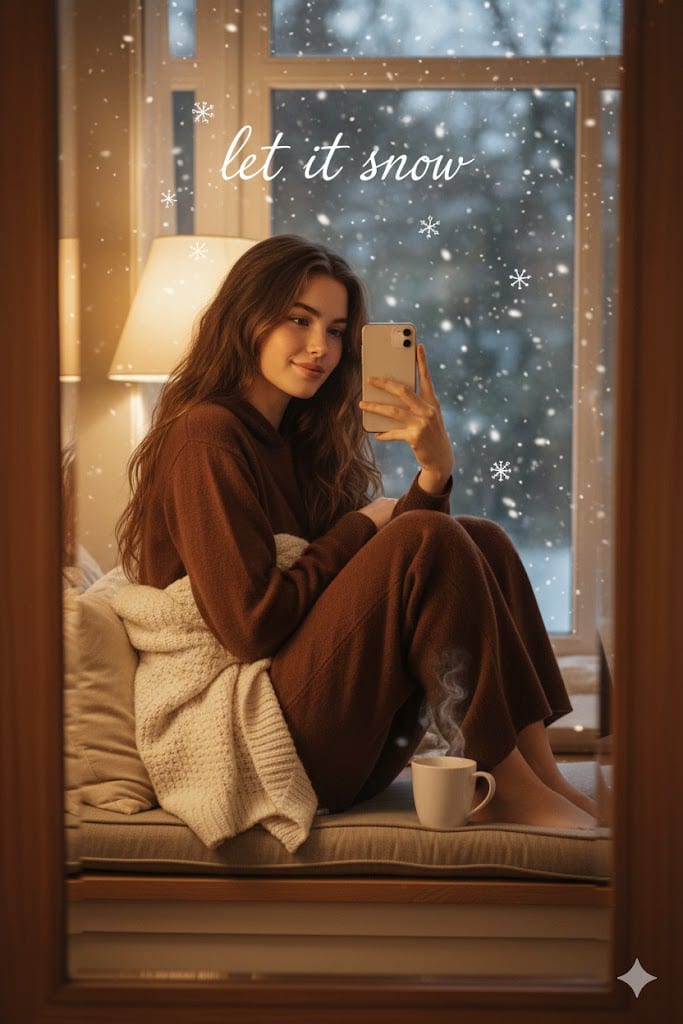 Cozy Winter Window Seat Selfie with Reference Image - AI 프롬프트