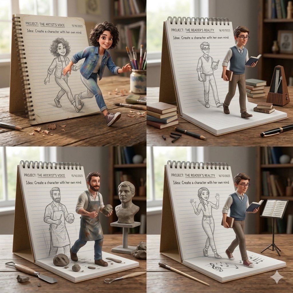 Creative Concept of Hand-Drawn Characters Coming to Life