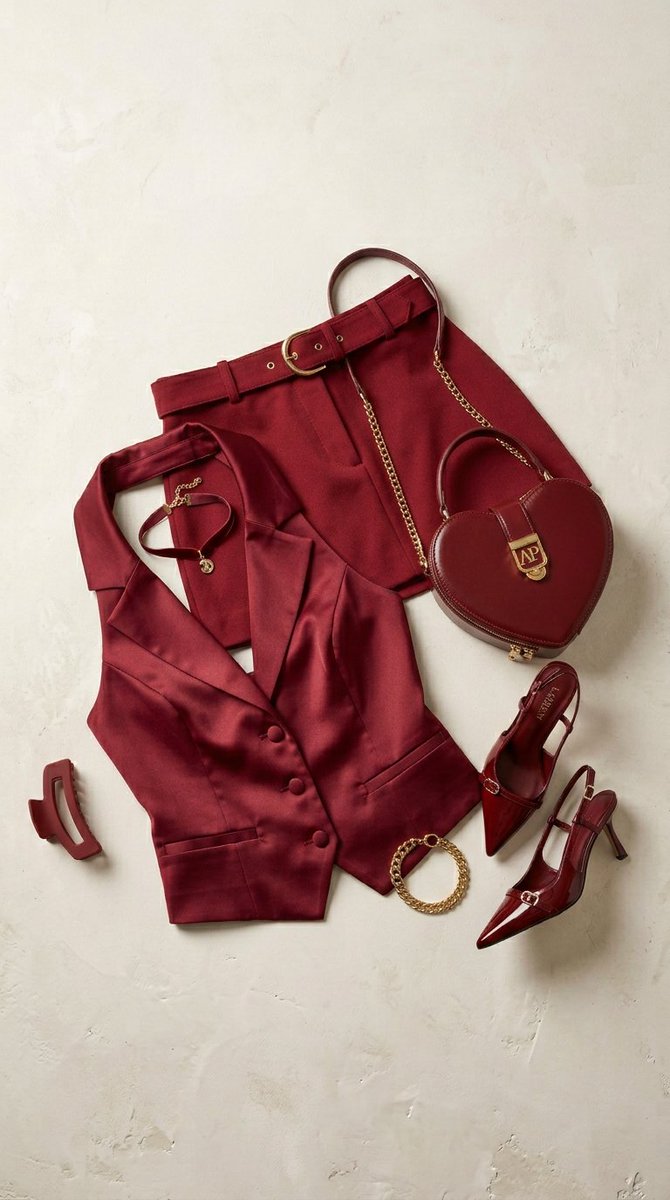 Preview image for Crimson Fashion Editorial Studio Look Integration Prompt prompt