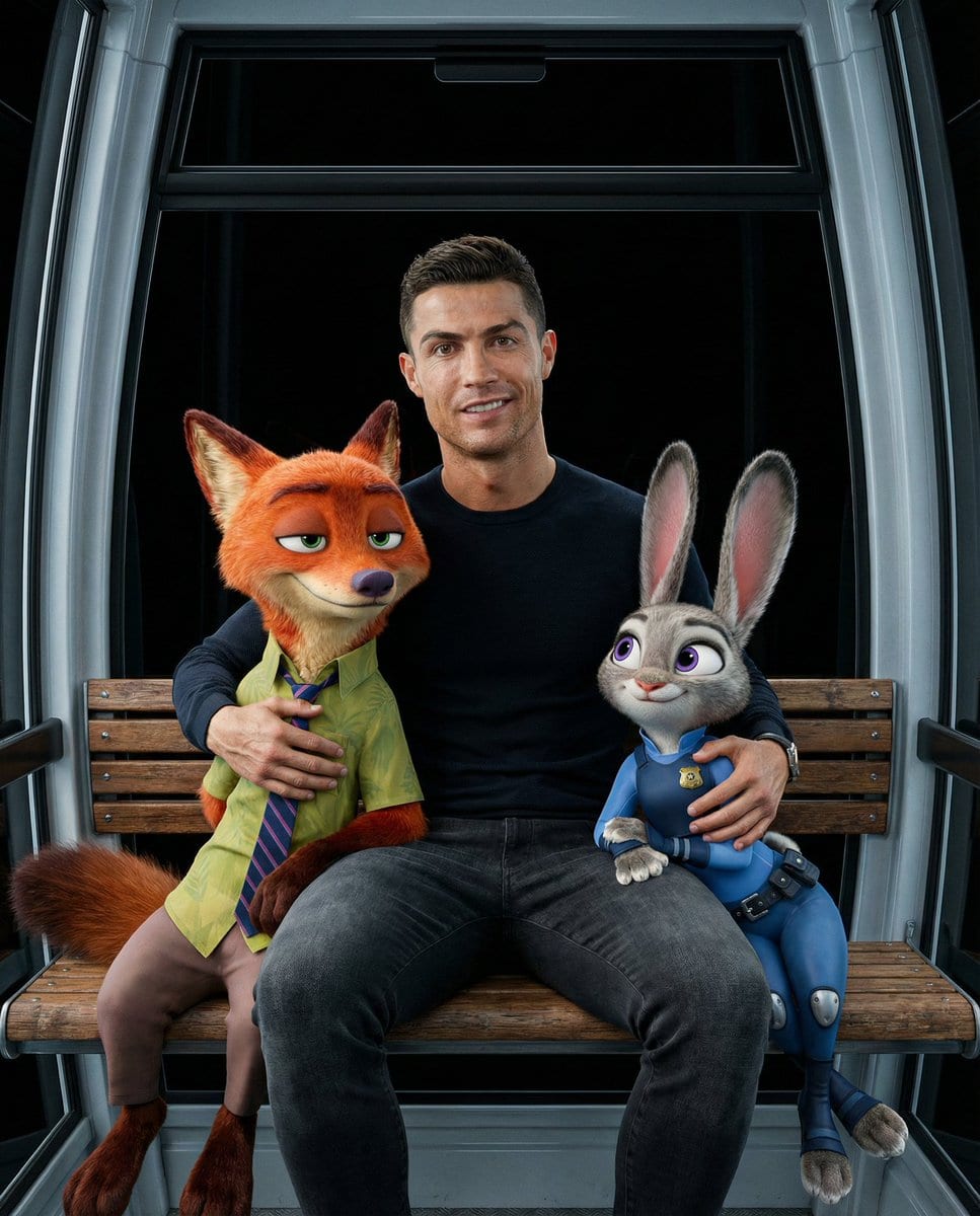 Cristiano Ronaldo with Zootopia Characters Prompt - AI 프롬프트