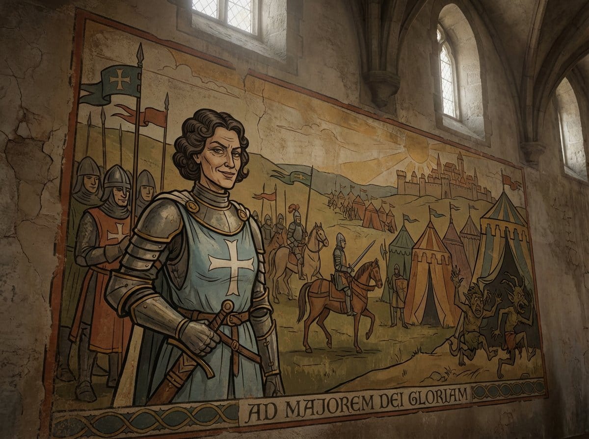Crusader propaganda fresco painting - AI Generated Fantasy Style Image Example