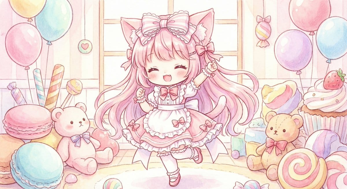 Cute chibi cat-eared girl illustration - AI Generated AI Art Style Image Example