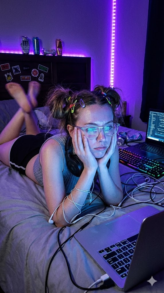 Cyber-Grunge Gamer Girl Portrait with Lo-Fi Aesthetic