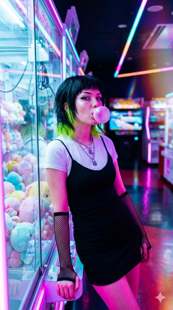 Preview image for Cyber-Pop E-Girl in Neon Arcade prompt